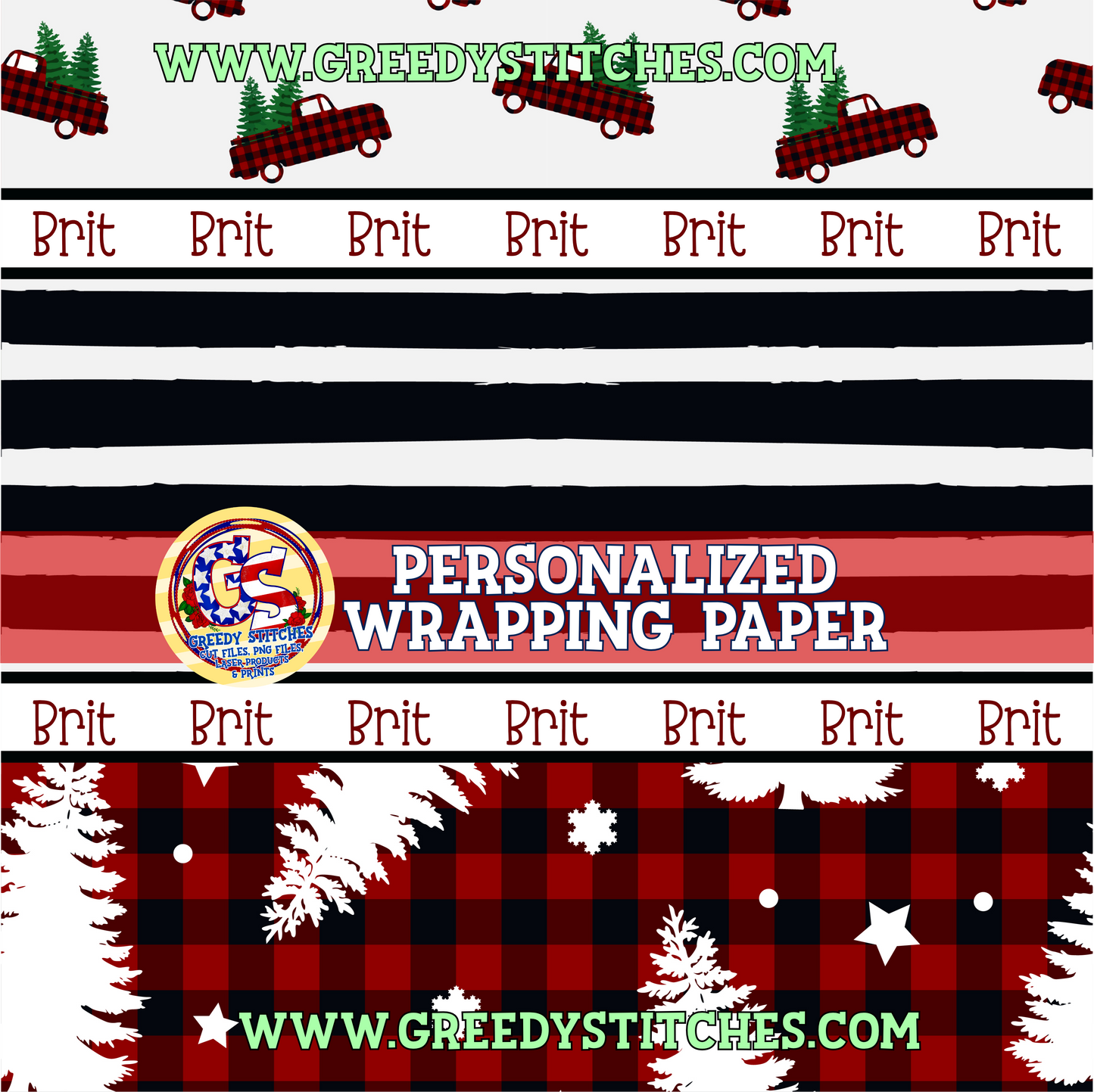 36" Red Truck Christmas Personalized Wrapping Paper