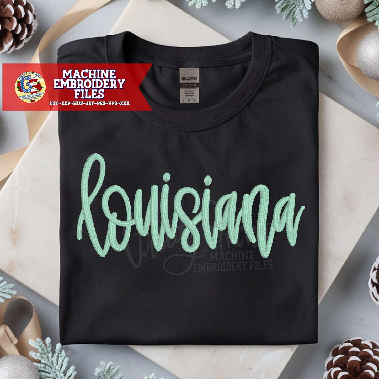 louisiana Hand Lettered Machine Embroidery Design