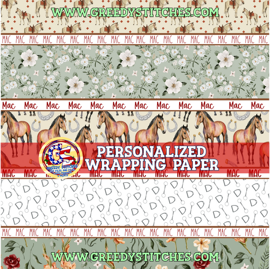30" Western Horse Personalized Wrapping Paper