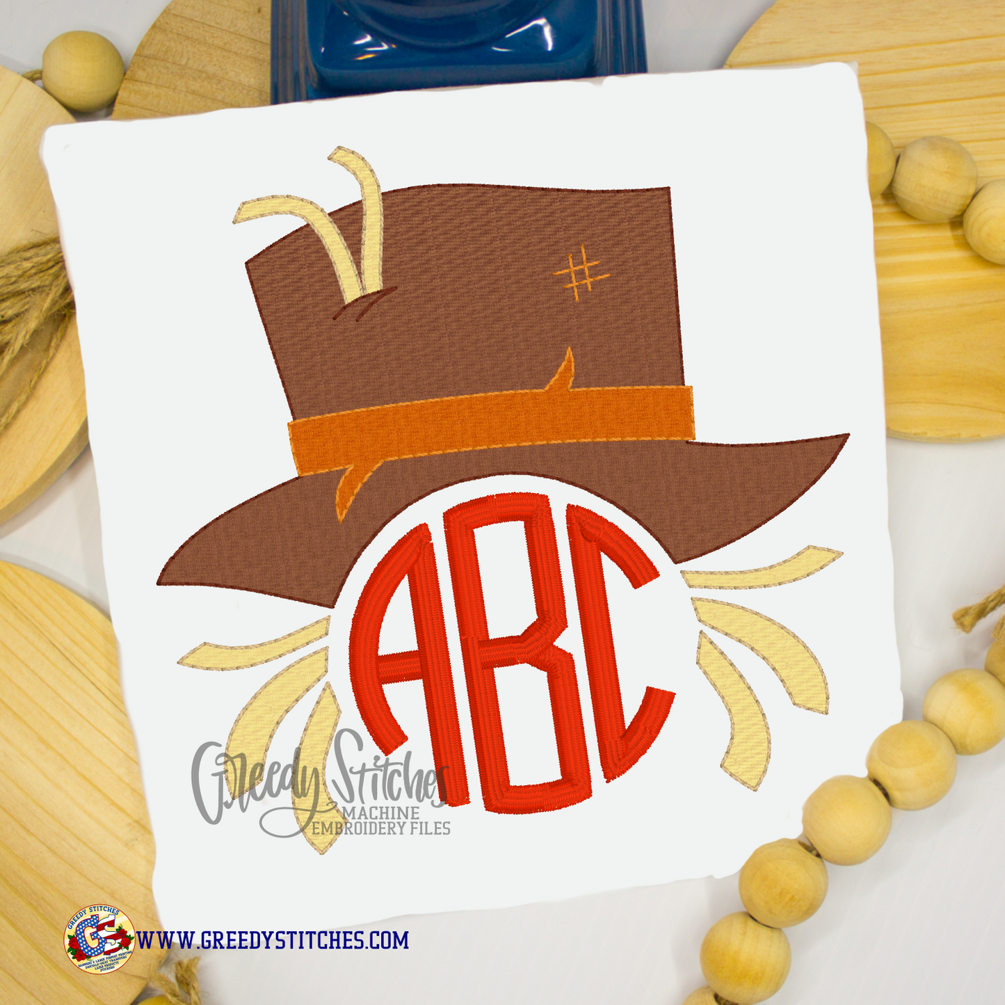 Scarecrow Monogram Frame Applique Machine Embroidery Design