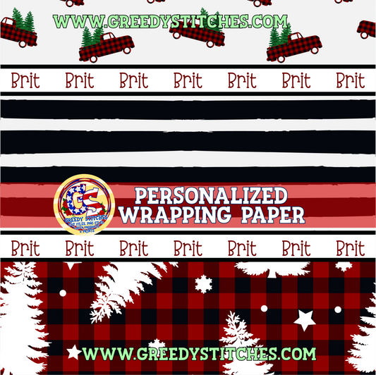 30" Red Truck Christmas Personalized Wrapping Paper