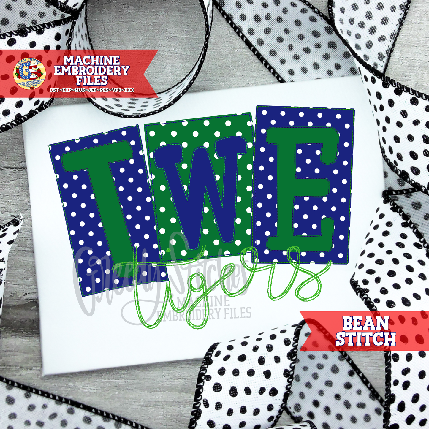 TWE Tigers Bean Stitch Applique Machine Embroidery Design - Tanner Williams Elementary