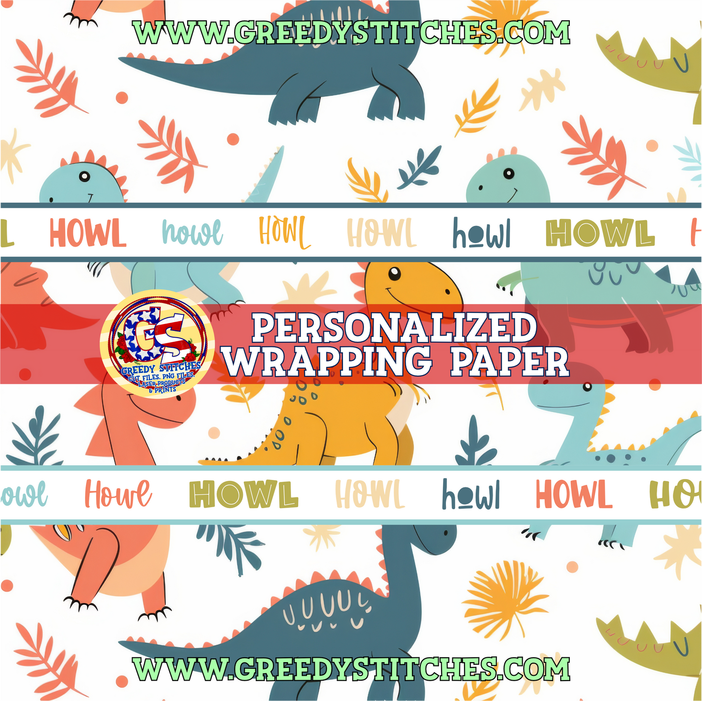 36" Dinosaur Personalized Wrapping Paper