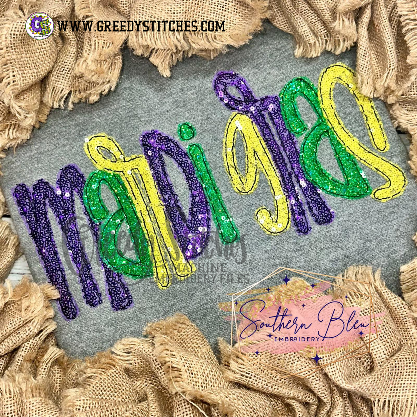 Mardi Gras Bean Stitch Applique Machine Embroidery Design