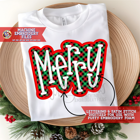 Merry Applique Machine Embroidery Design - FOR USE WITH PUFF EMBROIDERY FOAM