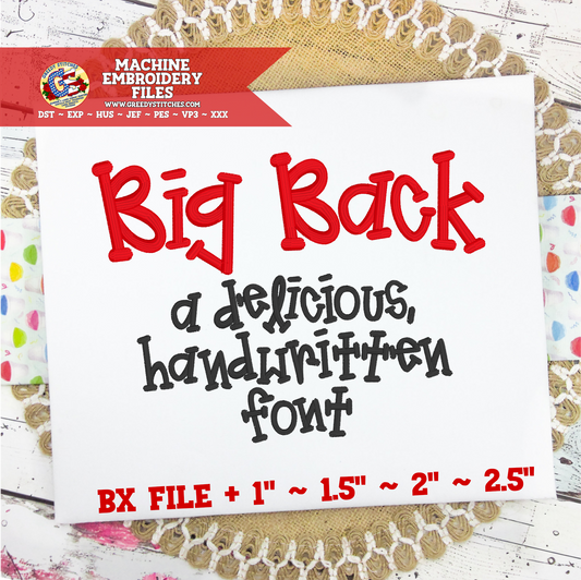 Big Back Embroidery Font - 4 Sizes