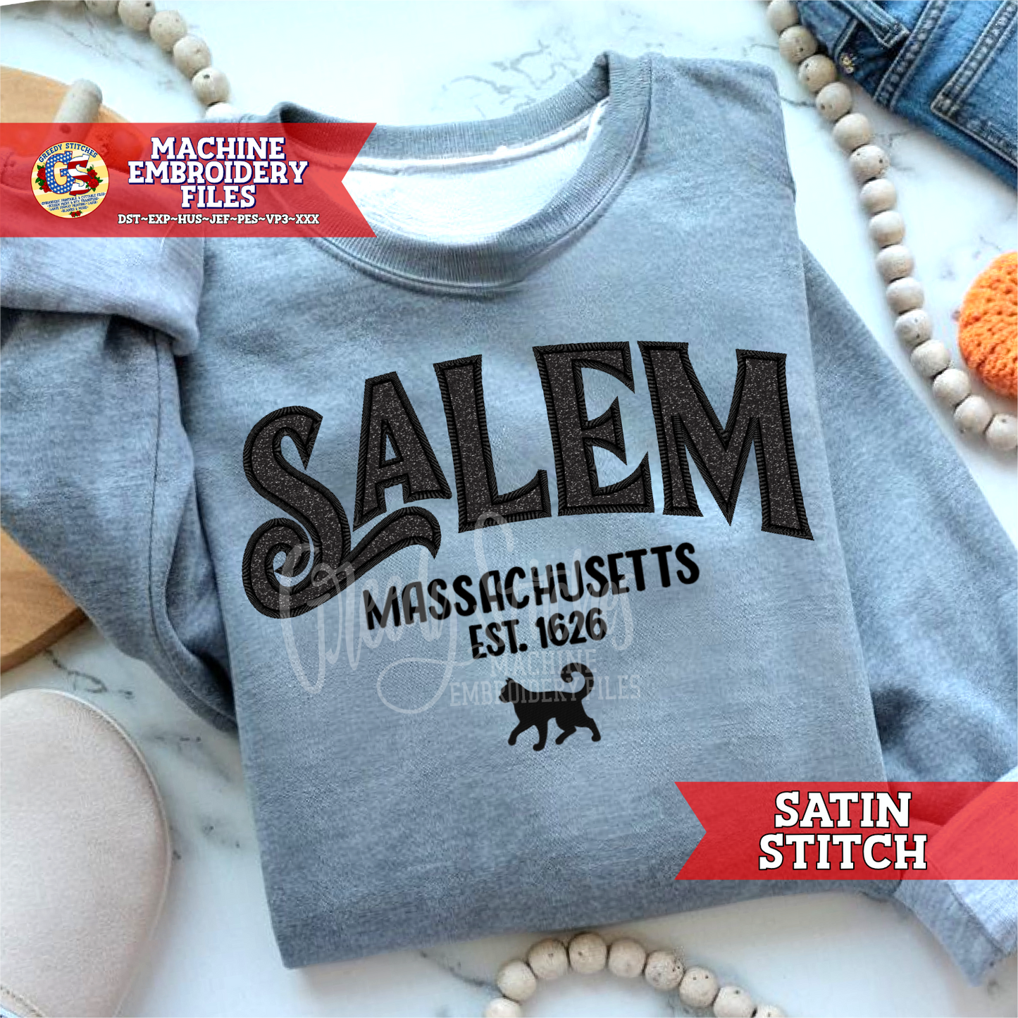 Salem Massachusetts Satin Stitch Applique Machine Embroidery Design