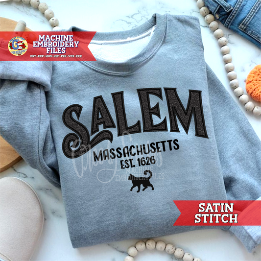 Salem Massachusetts Satin Stitch Applique Machine Embroidery Design
