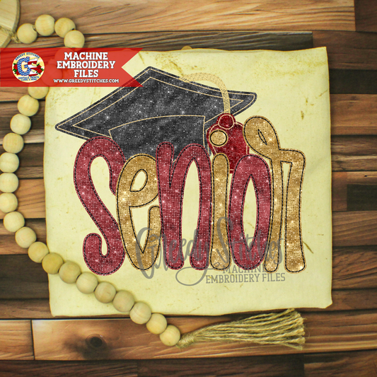 Senior Grad Cap Bean Applique Machine Embroidery Design