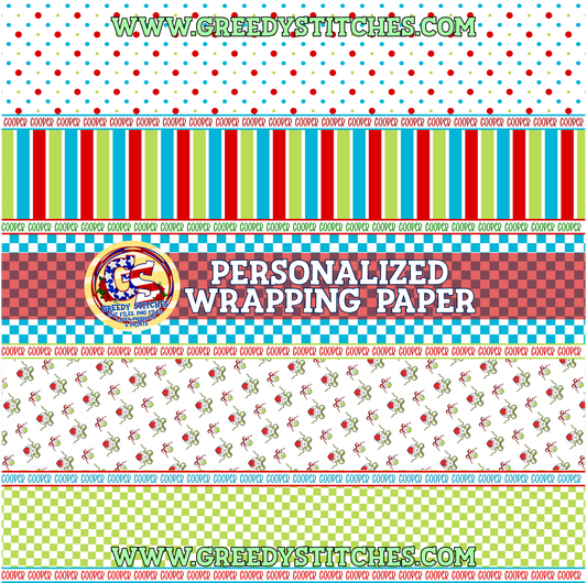 30" Red Green Blue Heart Wrapping Paper