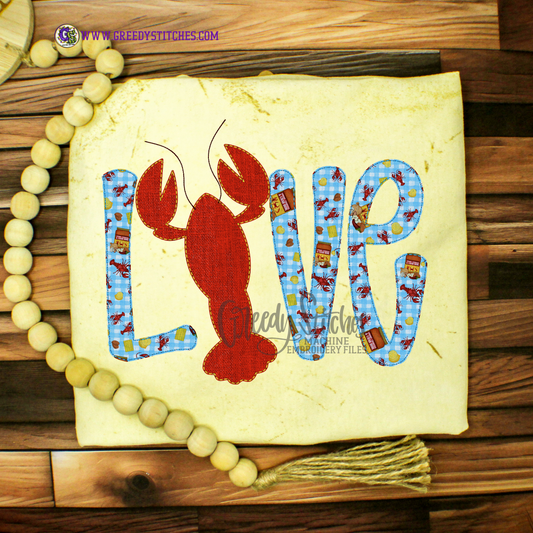 Love Crawfish Bean Stitch Applique Machine Embroidery Design