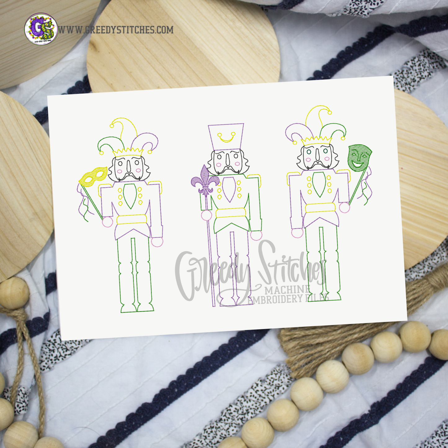 Mardi Gras Nutcrackers Sketch Machine Embroidery Design