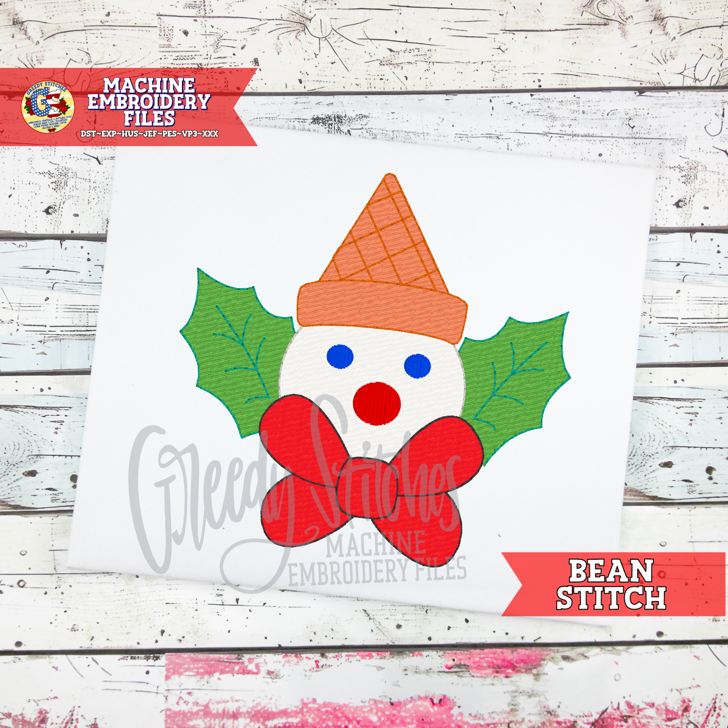 Flying Snowman Bean Stitch Applique Machine Embroidery Design  - New Orleans Christmas Snowman
