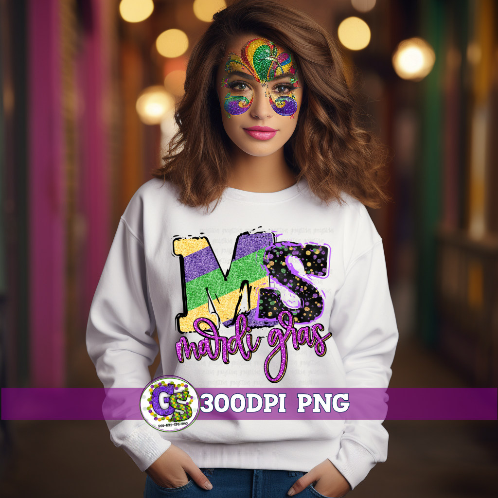 Mississippi MS Mardi Gras PNG for Sublimation