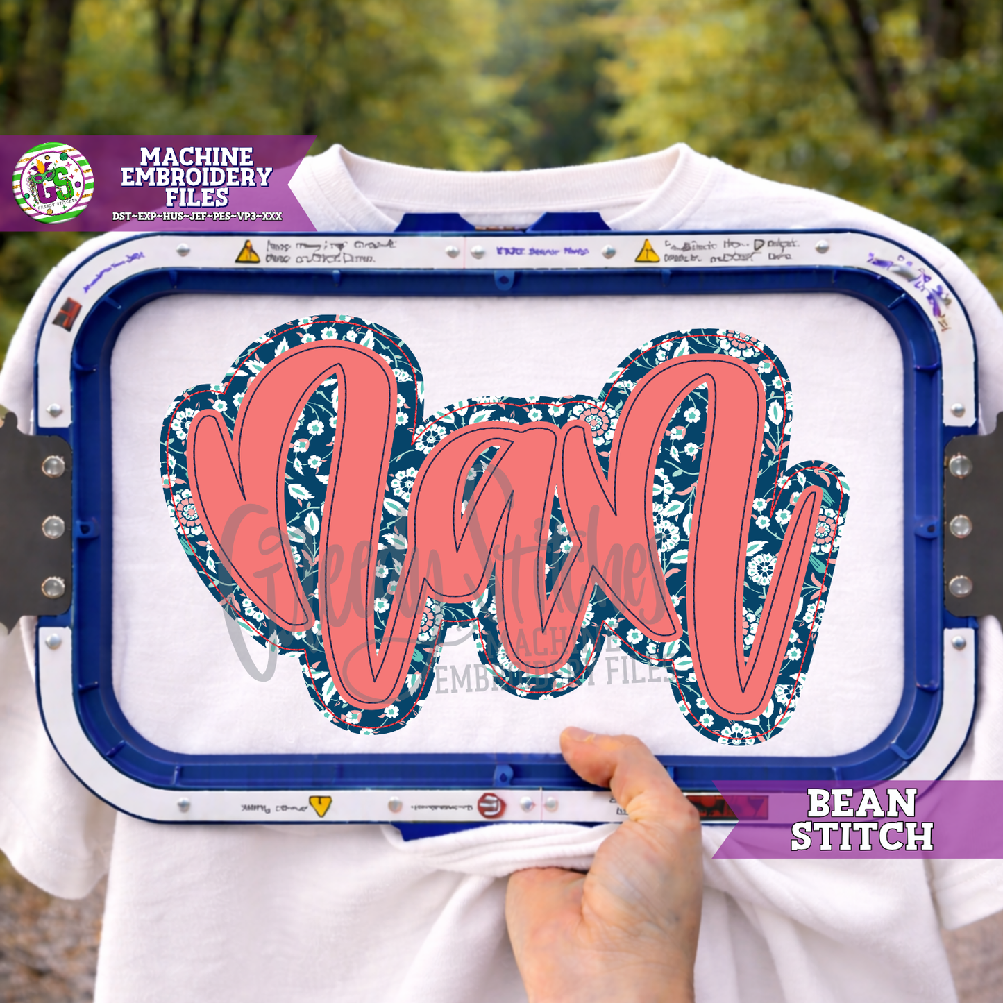 Nan Bean Stitch Double Applique Machine Embroidery Design