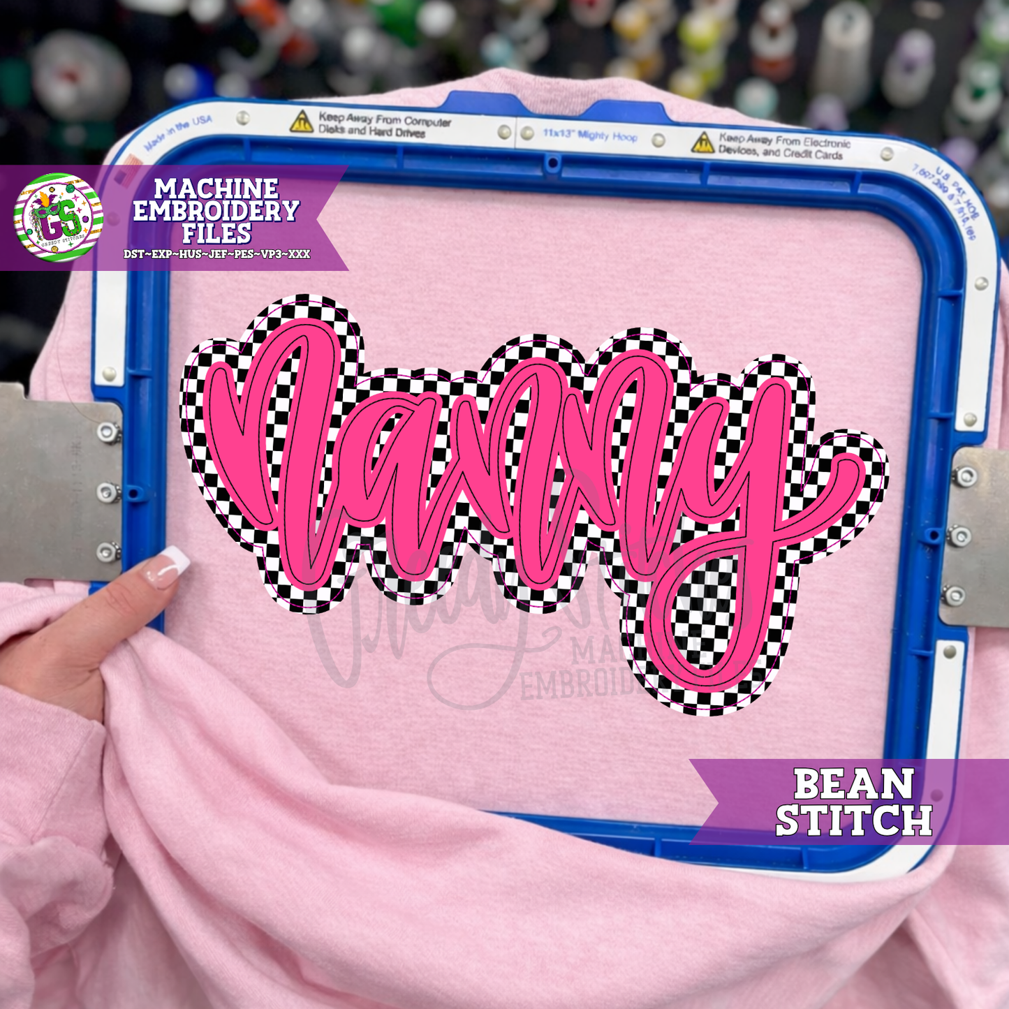 Nanny Bean Stitch Double Applique Machine Embroidery Design