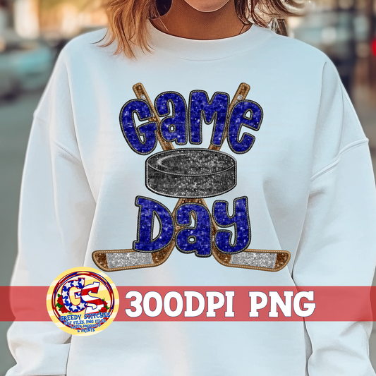 Hockey Game Day Navy Faux Embroidery Sequins PNG