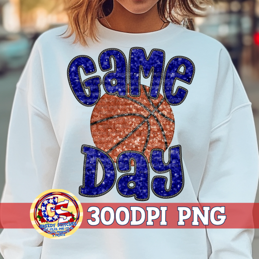 Basketball Game Day Navy Faux Embroidery Sequins PNG
