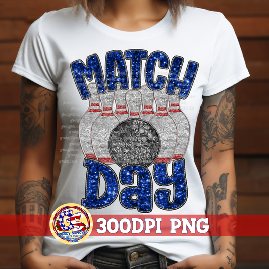 Bowling Match Day Navy Faux Embroidery Sequins PNG for Sublimation