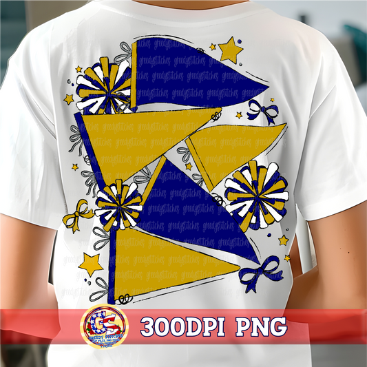 Navy Gold Spirit Pennants & Poms PNG - Homecoming PNG