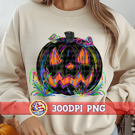 Hand Painted Neon Jack O Lantern PNG