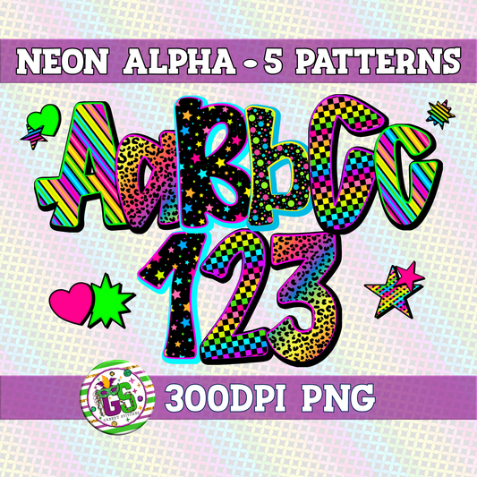 Bright Neon Alpha PNG Set