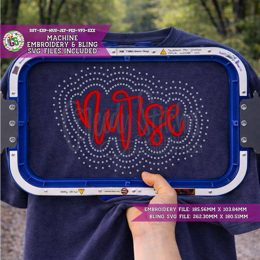 Nurse Script Bling & Machine Embroidery Design