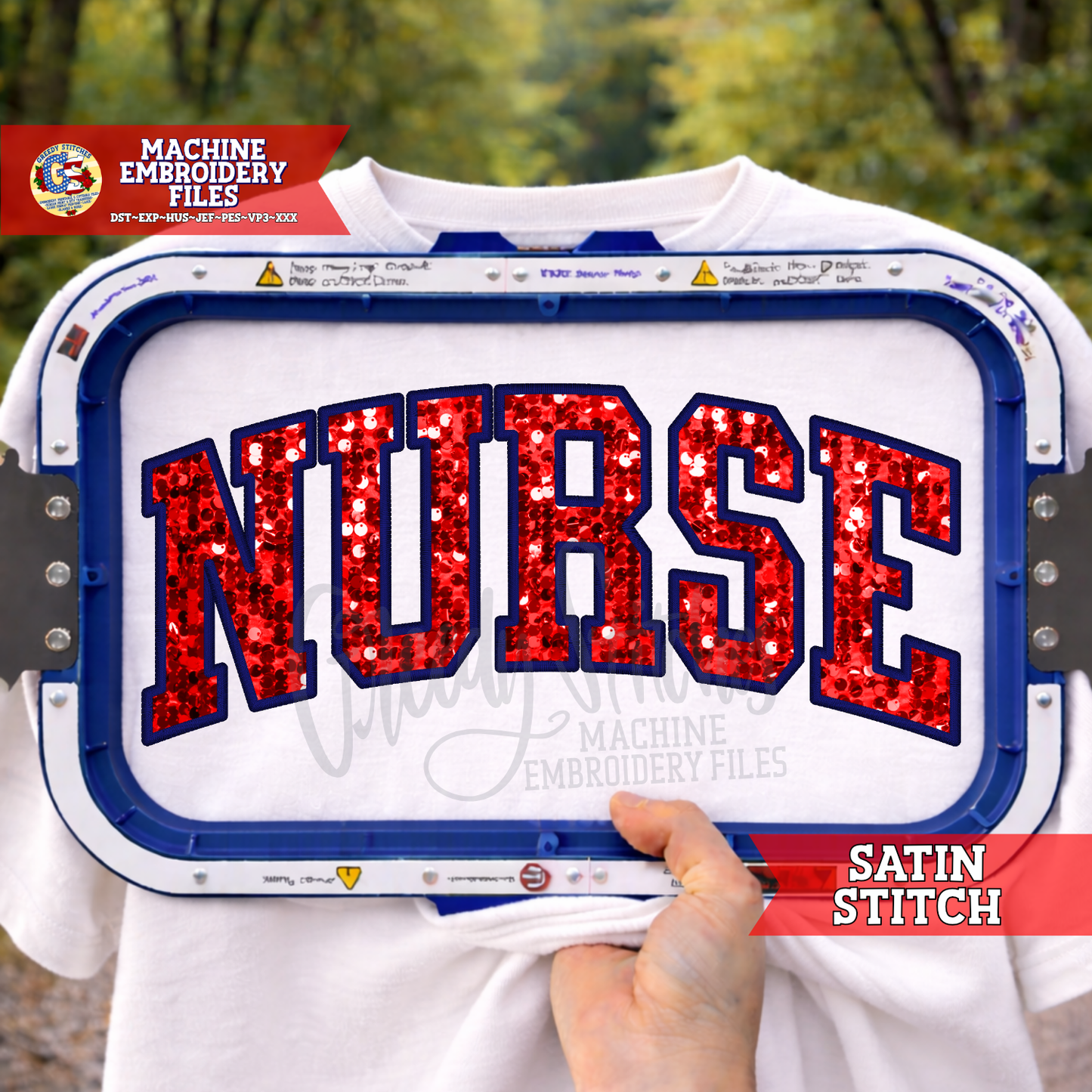 Varsity Nurse Machine Satin Stitch Applique PES DST HUS JEF EXP VP3 XXX