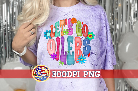 Let's Go Oilers Groovy Retro Flowers PNG for Sublimation