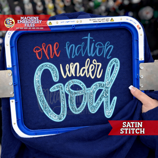 One Nation Under God Satin Stitch Applique PES DST HUS JEF EXP VP3 XXX