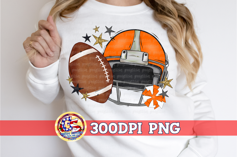 Orange Football Helmet with Stars PNG for Sublimation