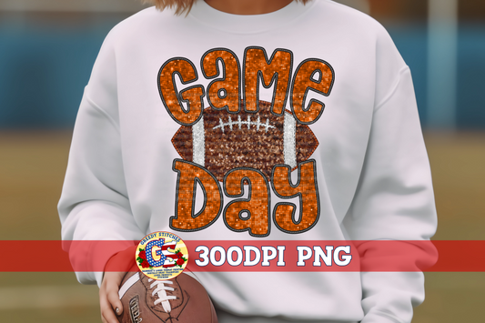 Orange Game Day Football Faux Embroidery Sequins PNG