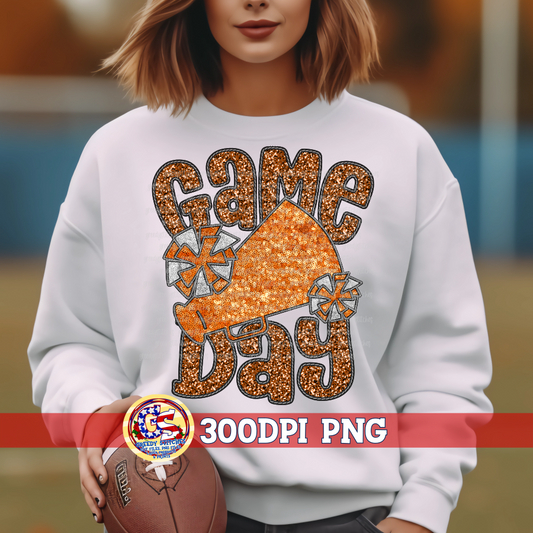 Game Day Cheer Faux Embroidery Sequins Orange PNG