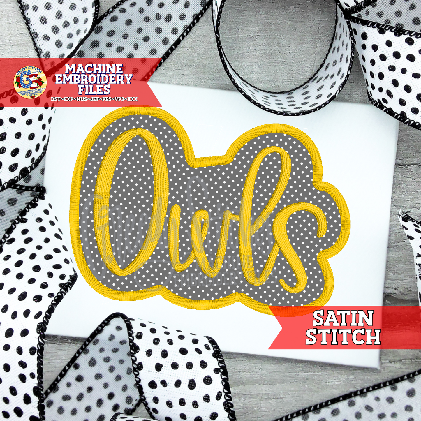 Owls Satin Stitch Applique Embroidery Design