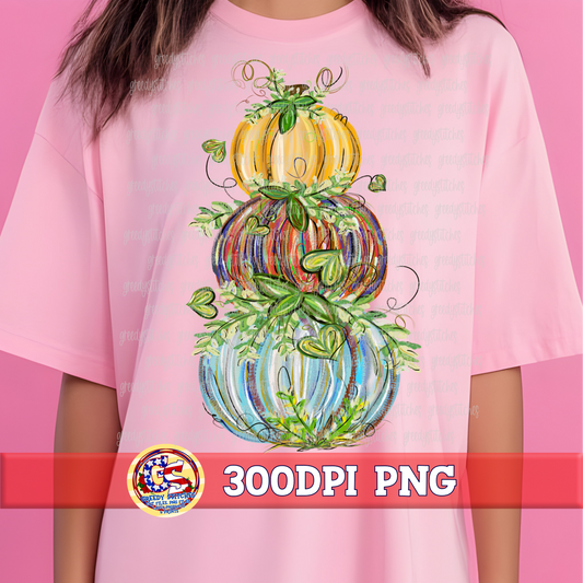 Hand Painted Staacked Pumpkins PNG