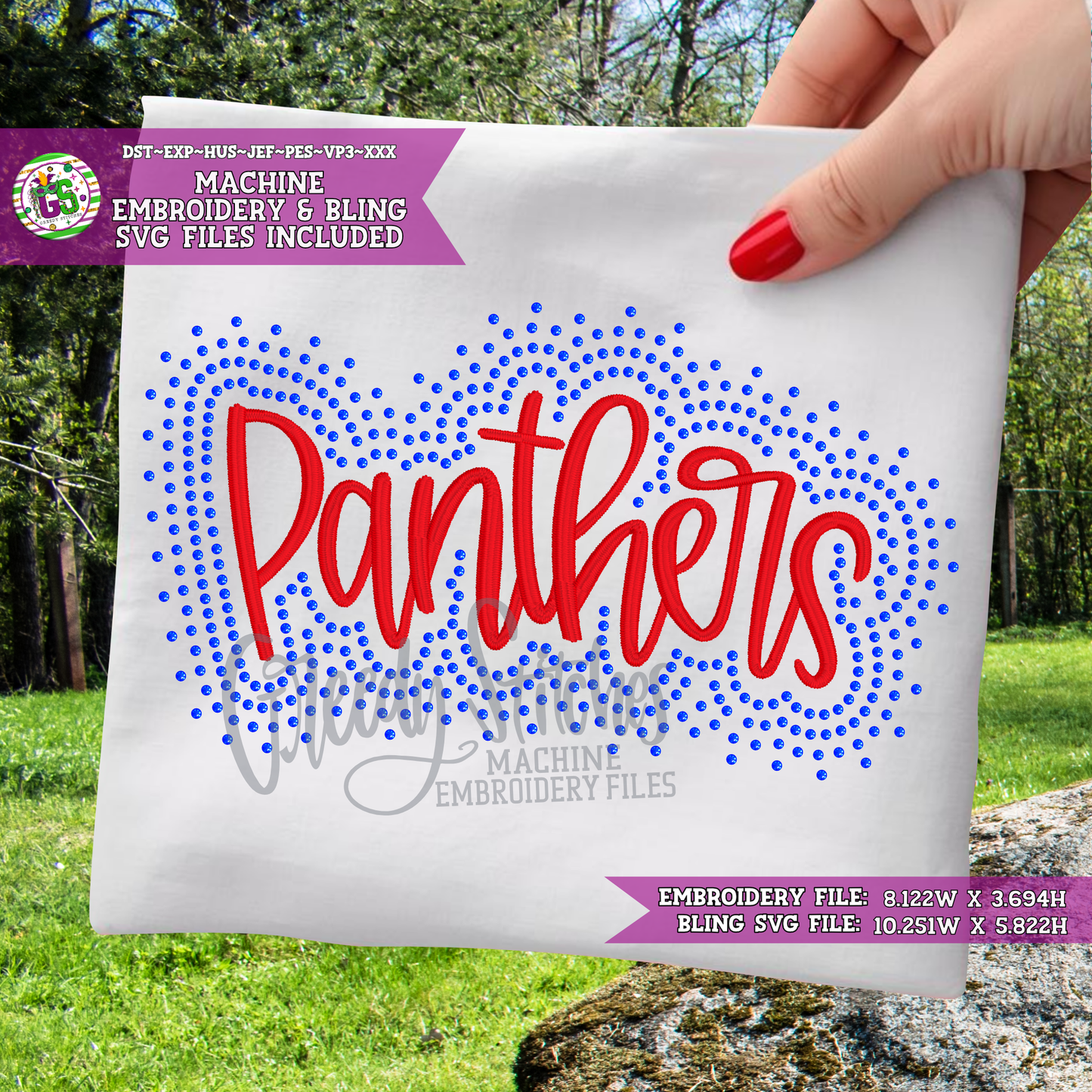 Panthers Script Bling & Machine Embroidery Design