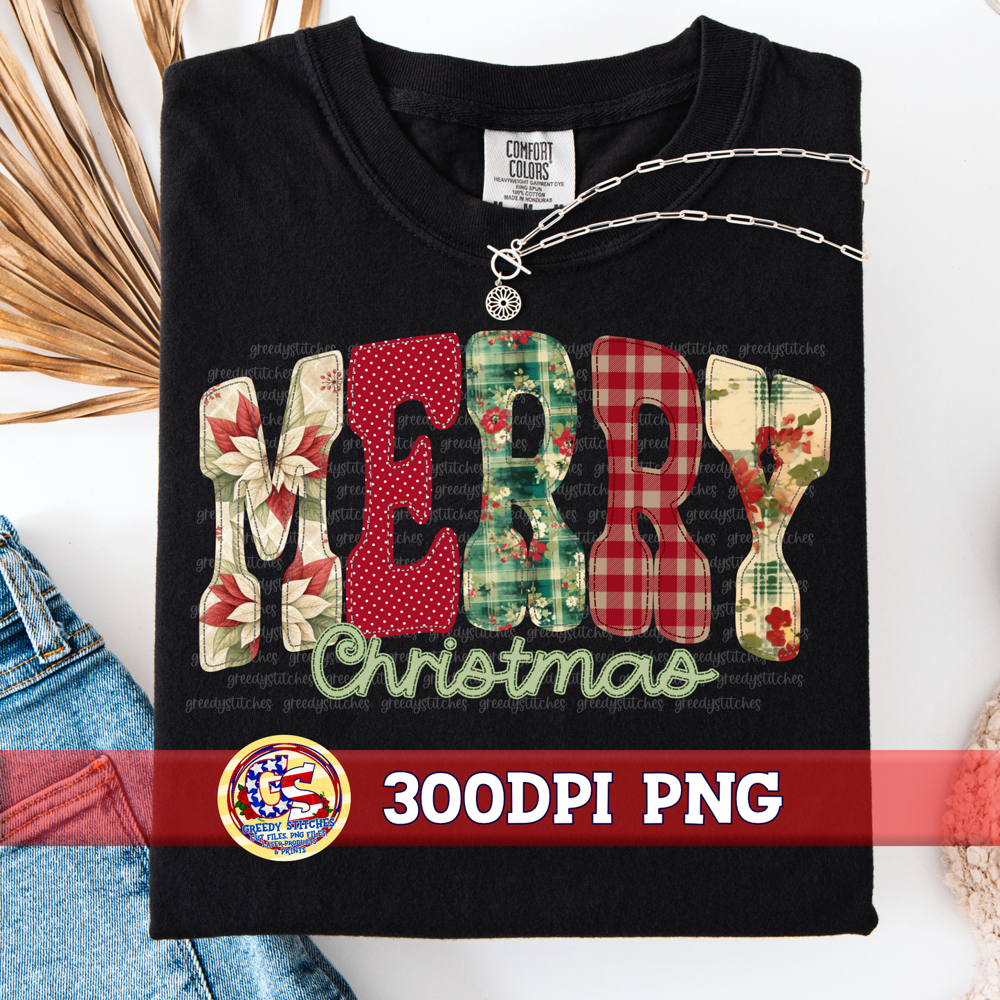 Patchwork Merry Christmas PNG