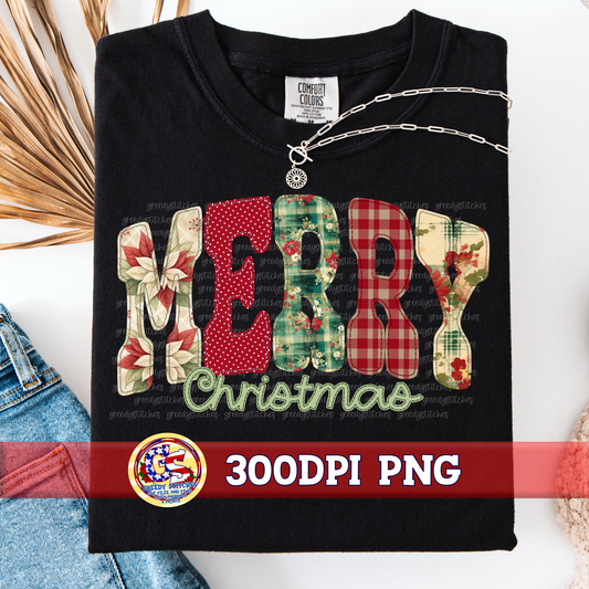 Patchwork Merry Christmas PNG