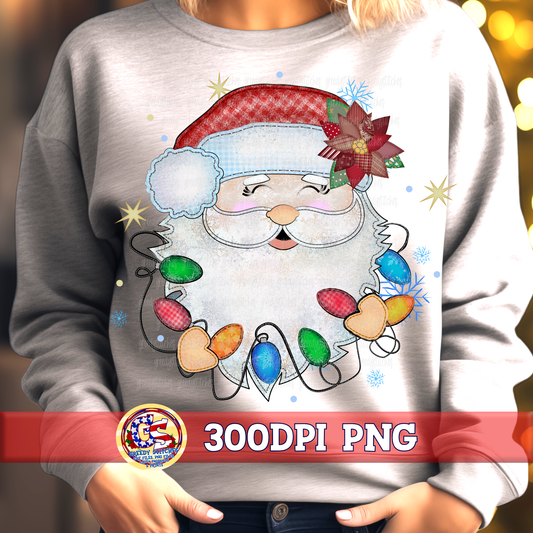 Patchwork Santa with Poinsettia PNG