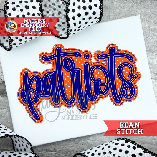 Patriots Bean Stitch Double Applique Machine Embroidery Design