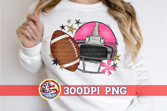 Pink Football Helmet with Stars PNG for Sublimation