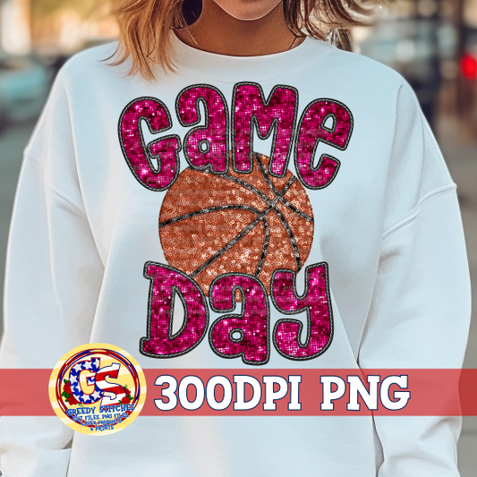 Basketball Game Day Pink Faux Embroidery Sequins PNG