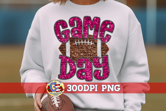 Pink Game Day Football Faux Embroidery Sequins PNG