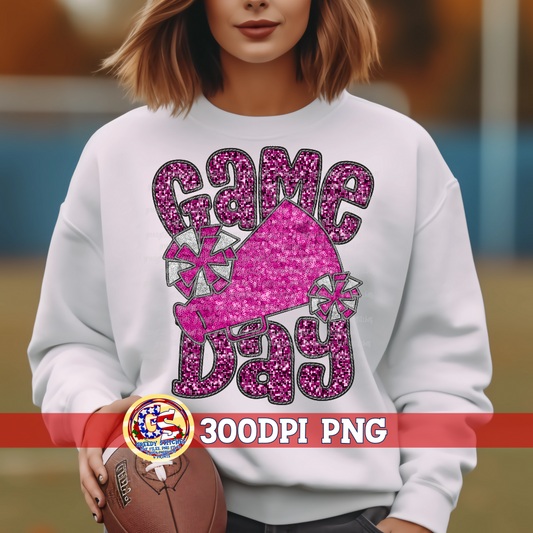 Game Day Cheer Faux Embroidery Sequins Pink PNG