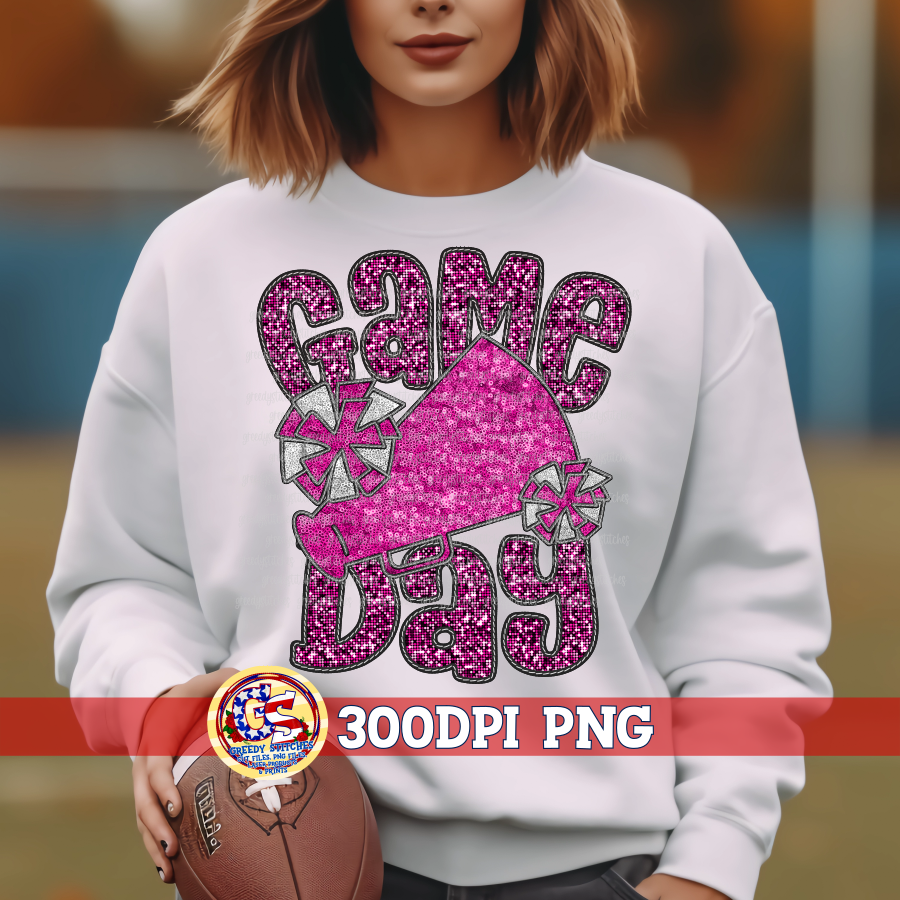 Game Day Cheer Faux Embroidery Sequins Pink PNG