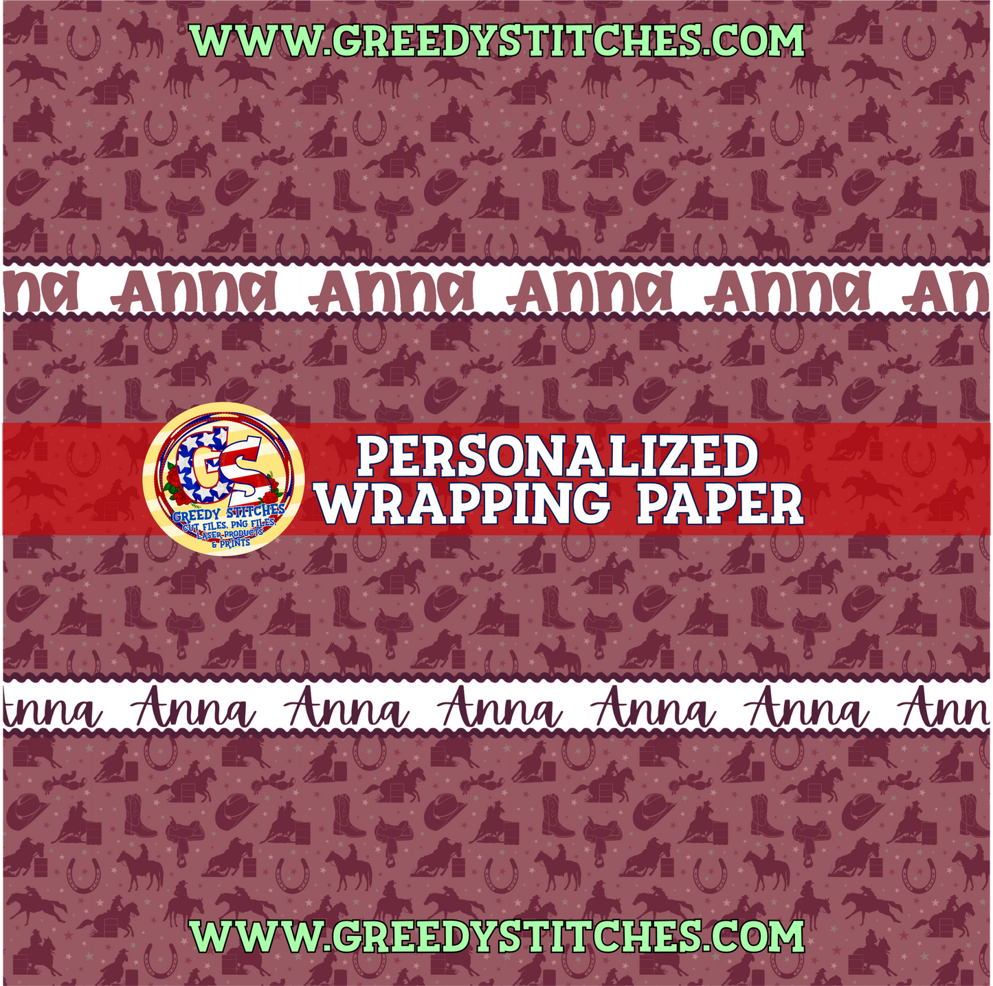 30" Pink Barrel Racing Personalized Wrapping Paper
