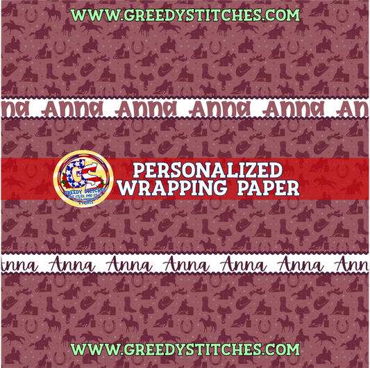 30" Pink Barrel Racing Personalized Wrapping Paper