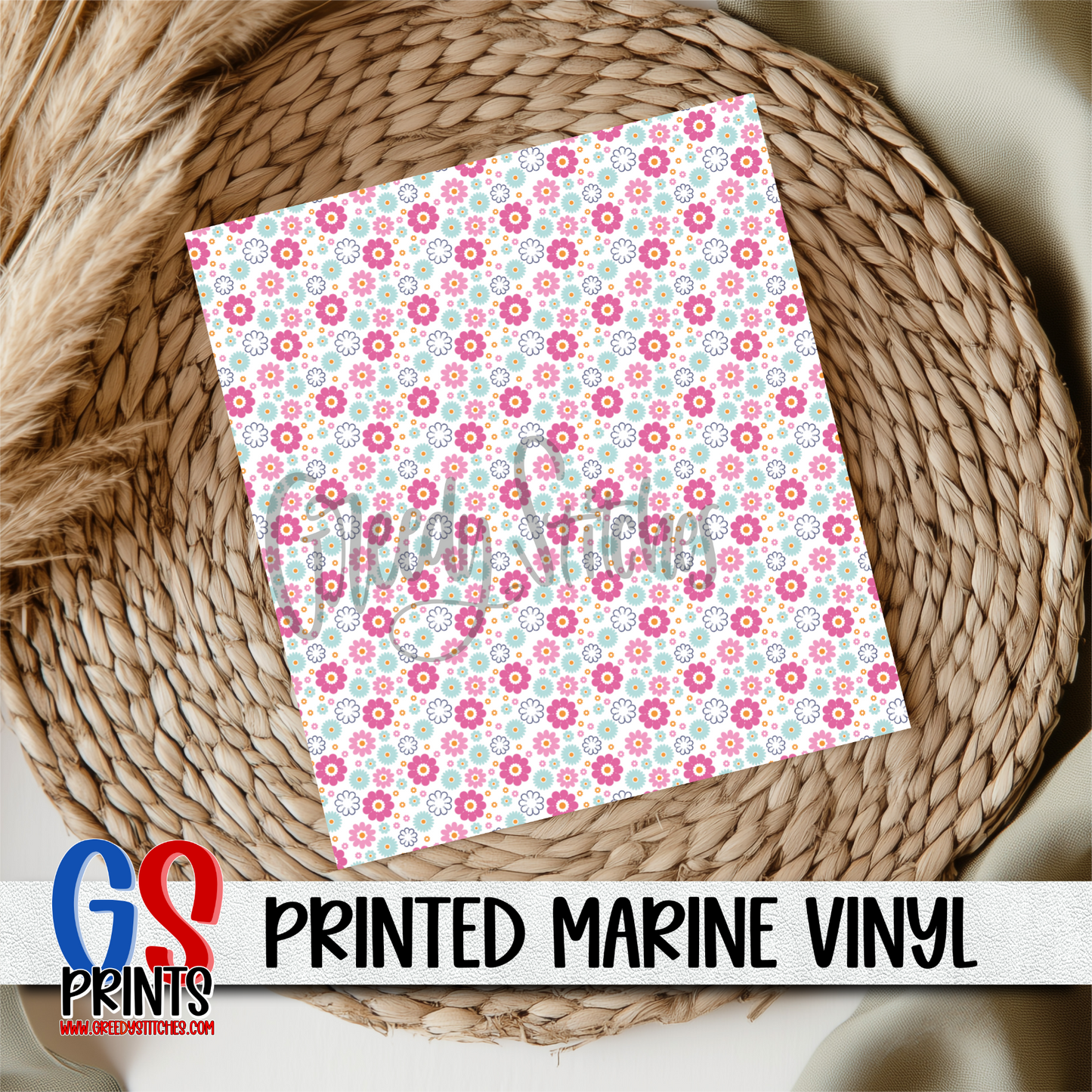 Pink Mint Floral Marine Vinyl