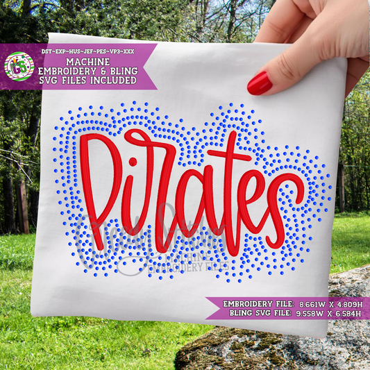 Pirates Script Bling & Machine Embroidery Design