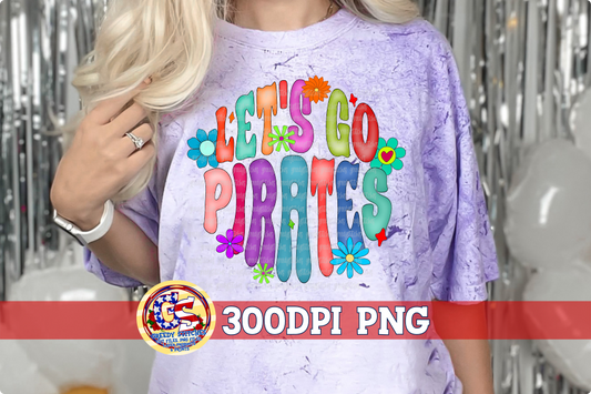 Let's Go Pirates Retro Flowers PNG for Sublimation